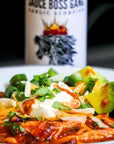 Sauce Boss Gang mustardseed scorpion pepper hot sauce in chicken tortilla soup.