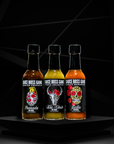 Tres Amigos hot sauce collection bottles front view