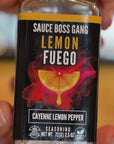 Sauce Boss Gang Lemon Fuego seasoning on zucchini.