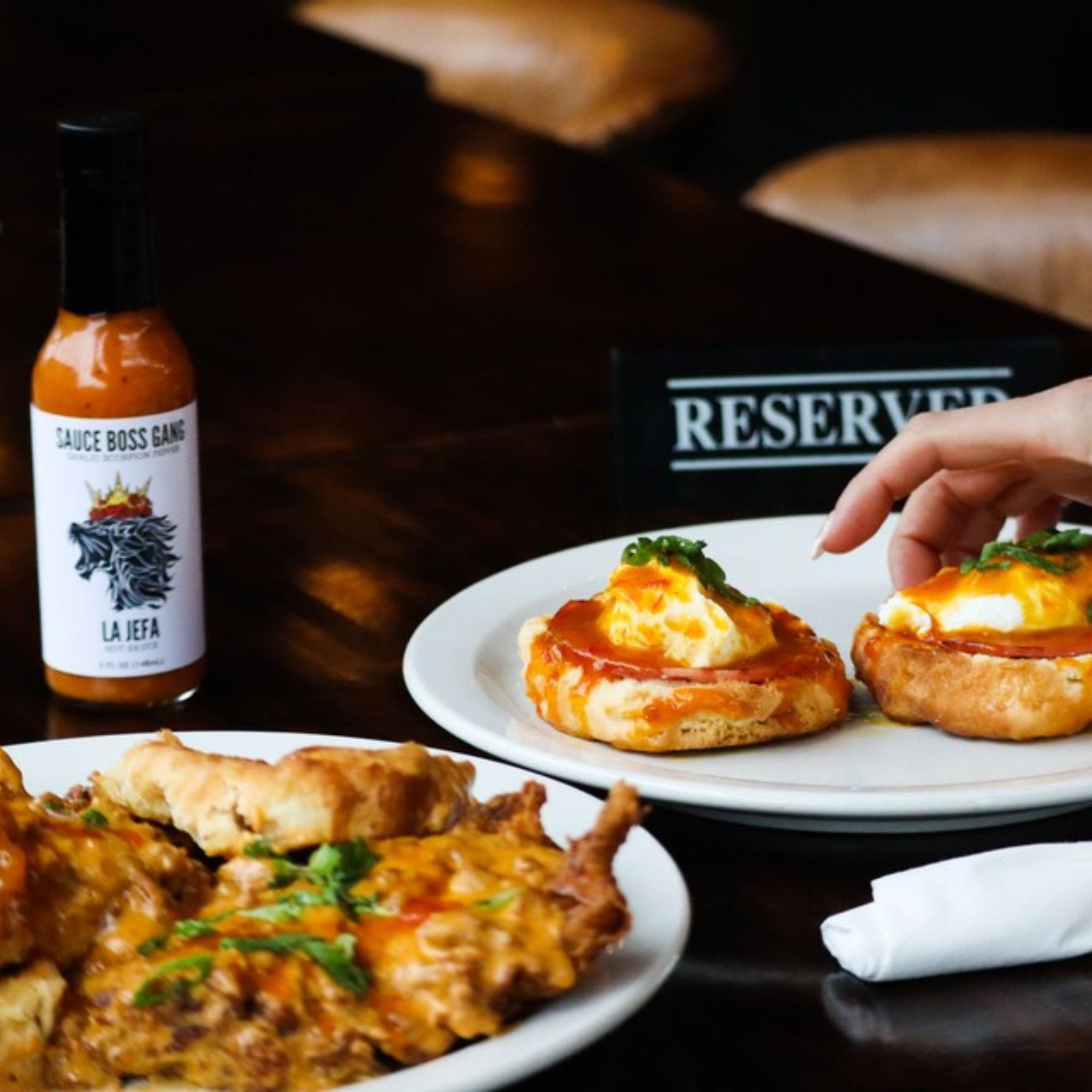 Sauce Boss Gang mustardseed scorpion pepper hot sauce on eggs benedict.