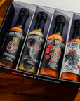 The Whole Gang hot sauce collection birds eye view.