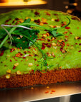 Avocado toast topped with Volcanic Kiss seasoning.