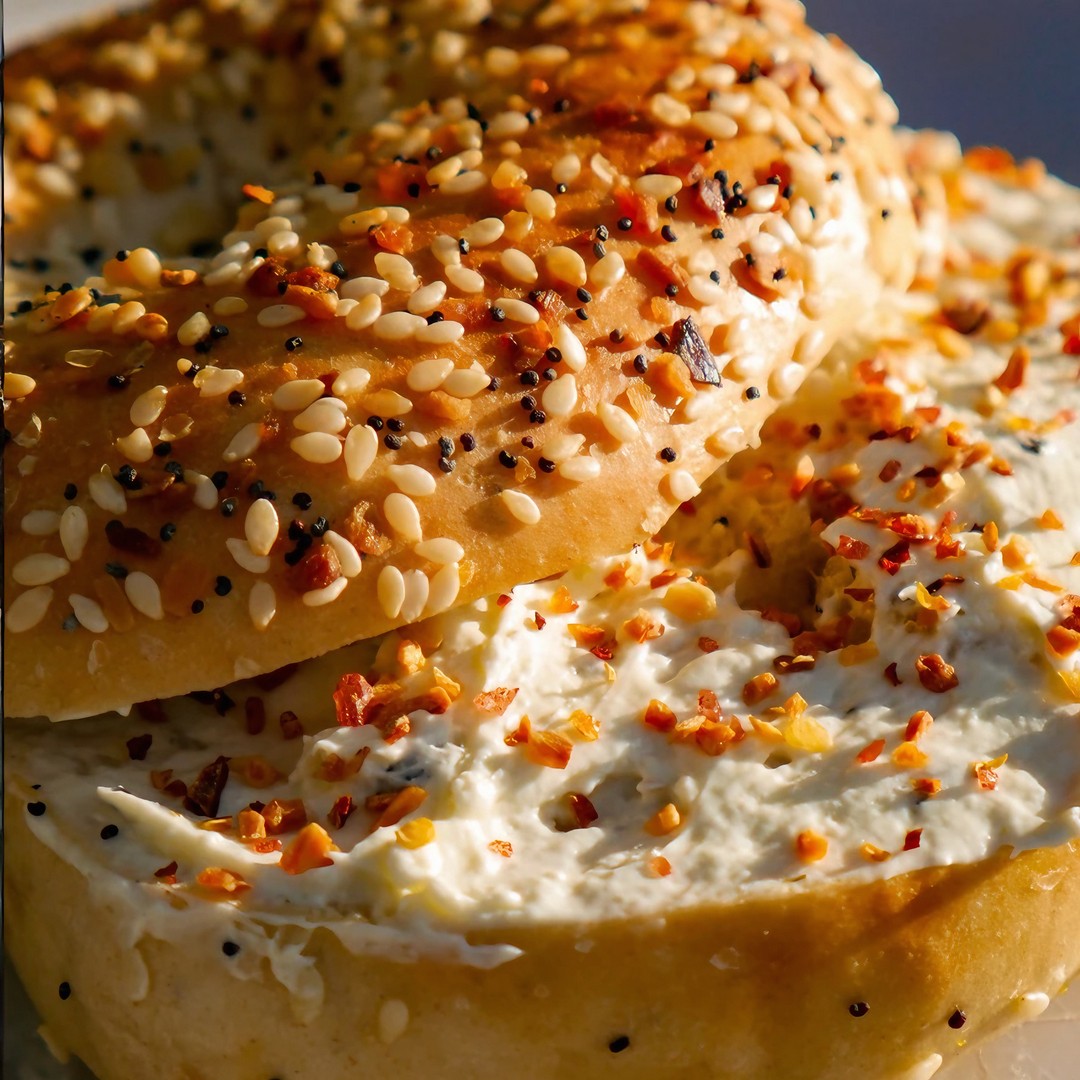 Sauce Boss Gang &quot;Habanero Crushed Pepper&quot; Seasoning on a bagel and cream cheese.