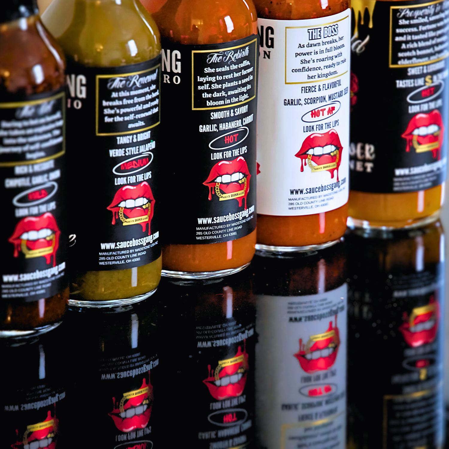 Sauce Boss gang Fearless hot sauce collection back of bottle view.