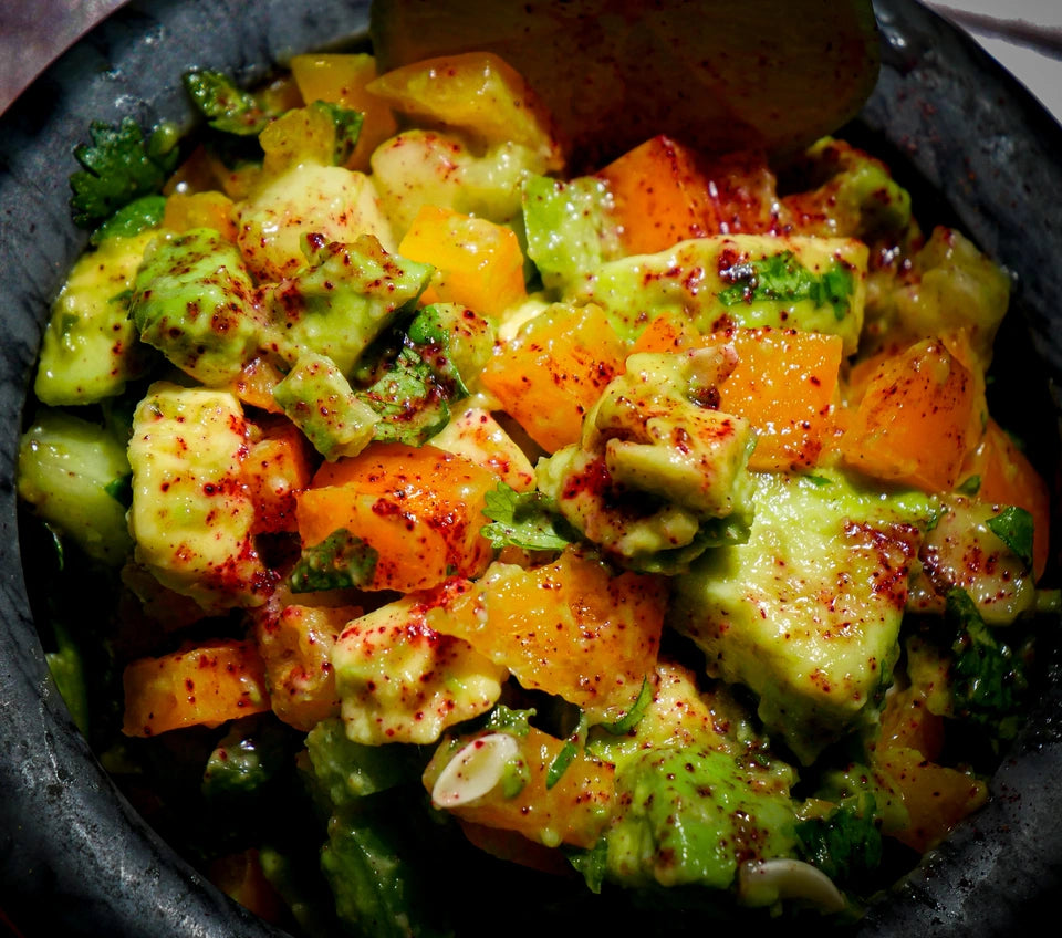 guacamole with inferno dust seasoning close up