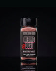 Spice container labeled 'Inferno Dust' on a black background