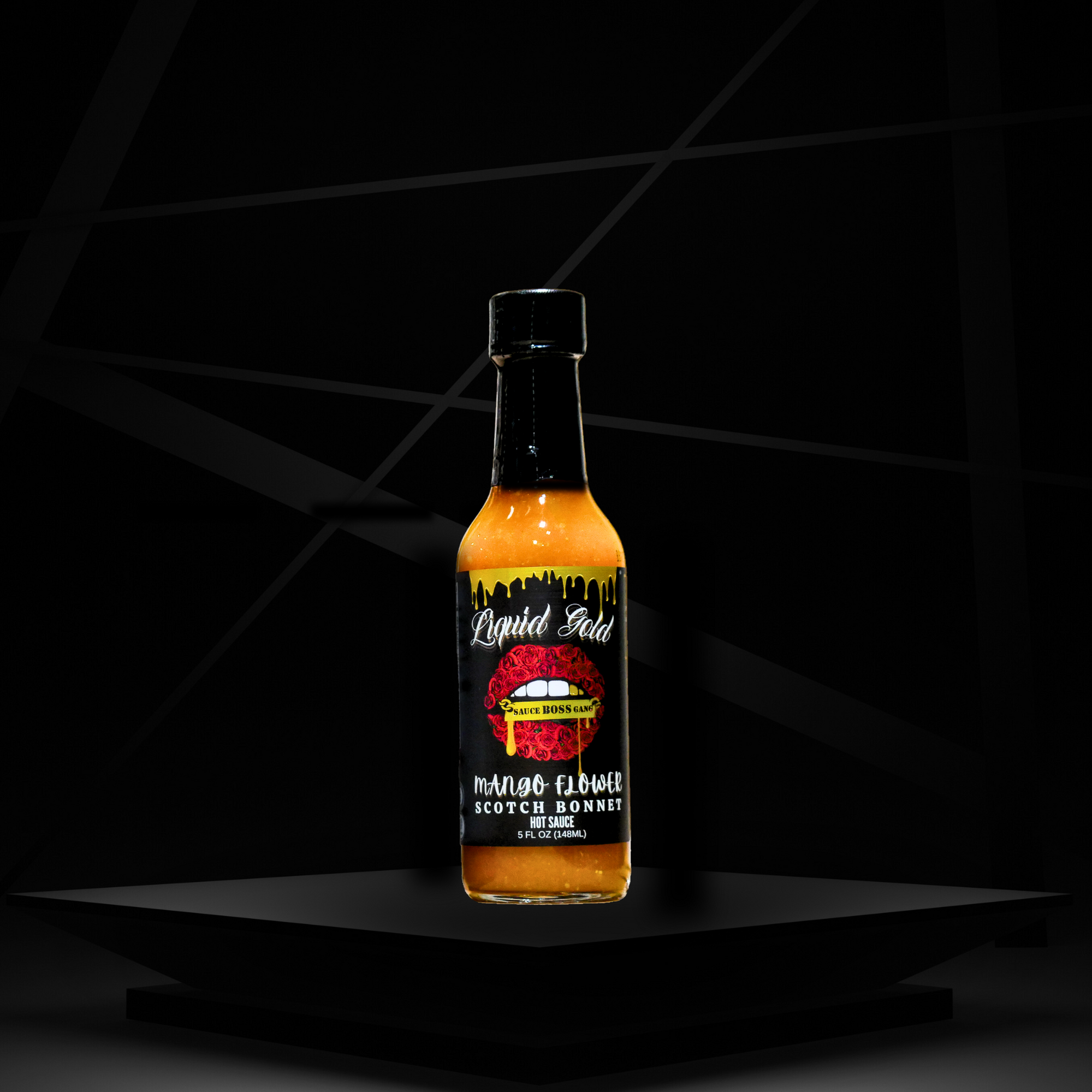 Sauce Boss Gang "Liquid Gold" hot sauce front view.